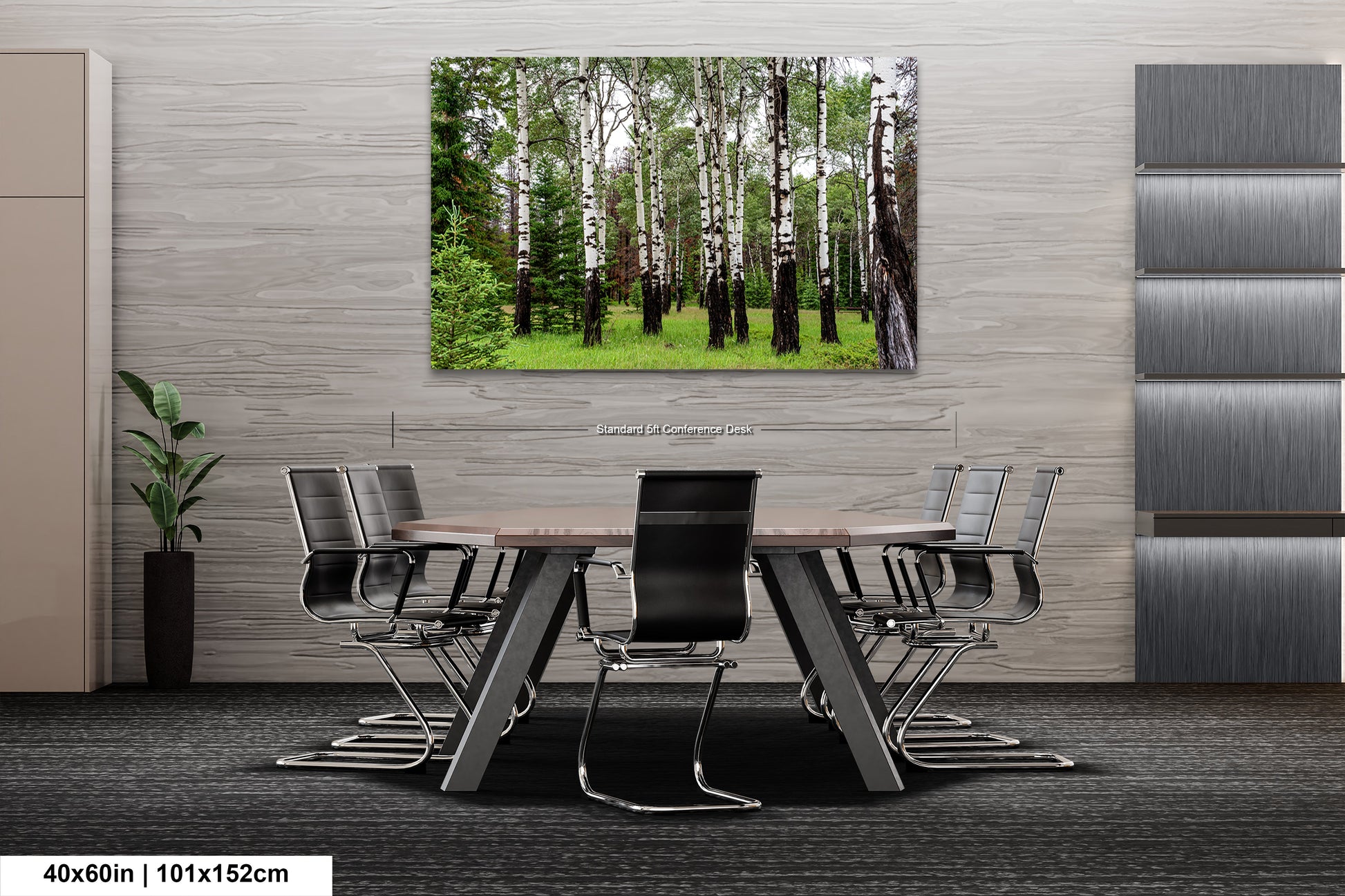 a dining room table with chairs and a painting on the wall