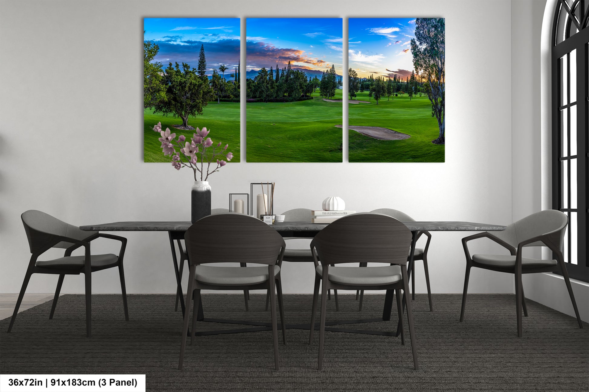 a dining room with a table and chairs