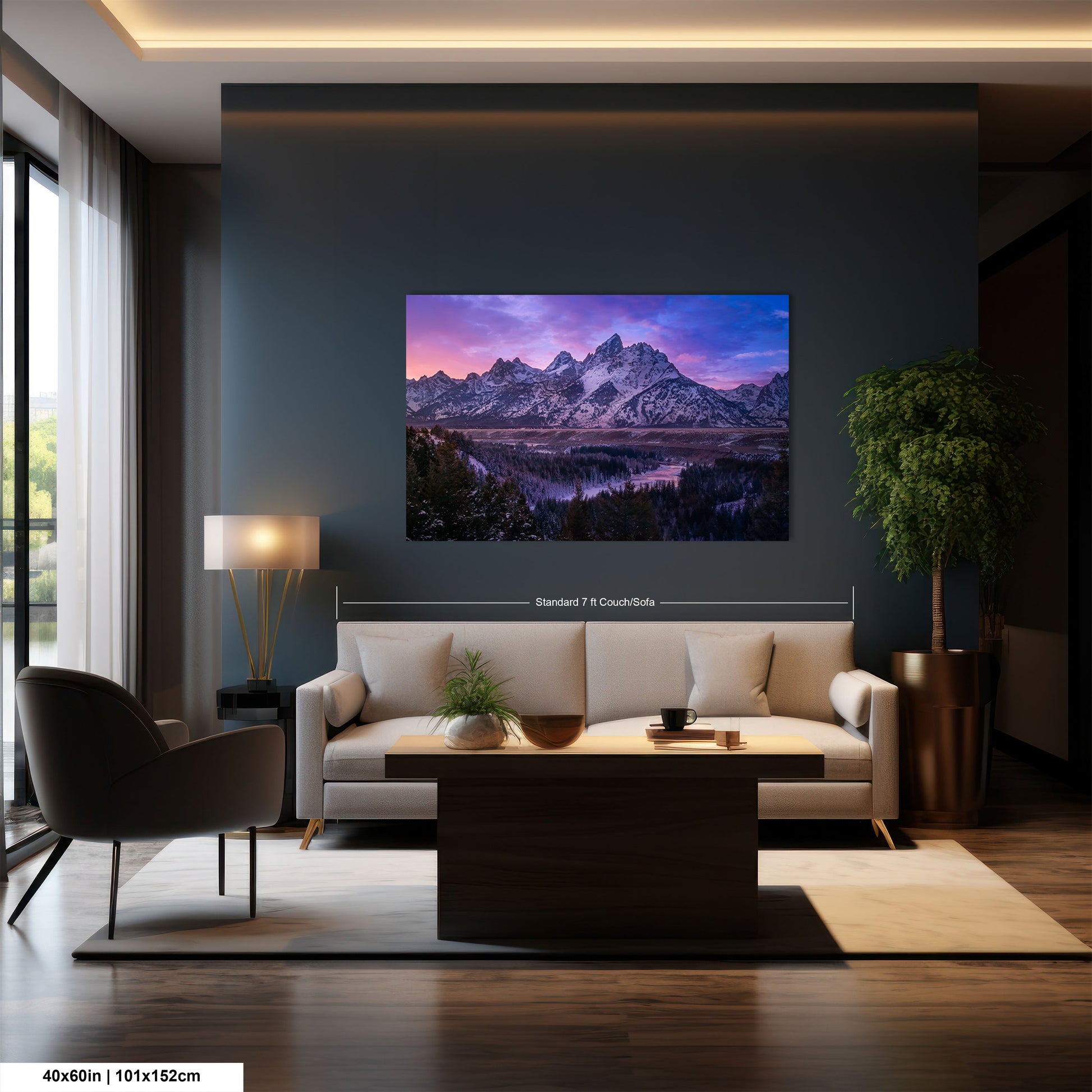 a living room filled with furniture and a painting on the wall