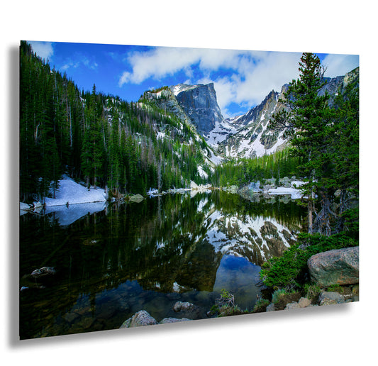a mountain lake surrounded by trees and rocks