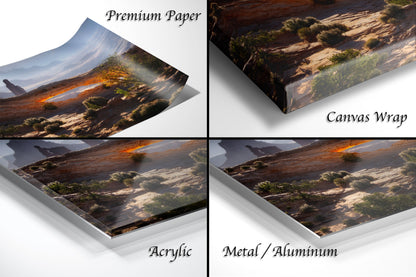 a series of four photos of a desert landscape
