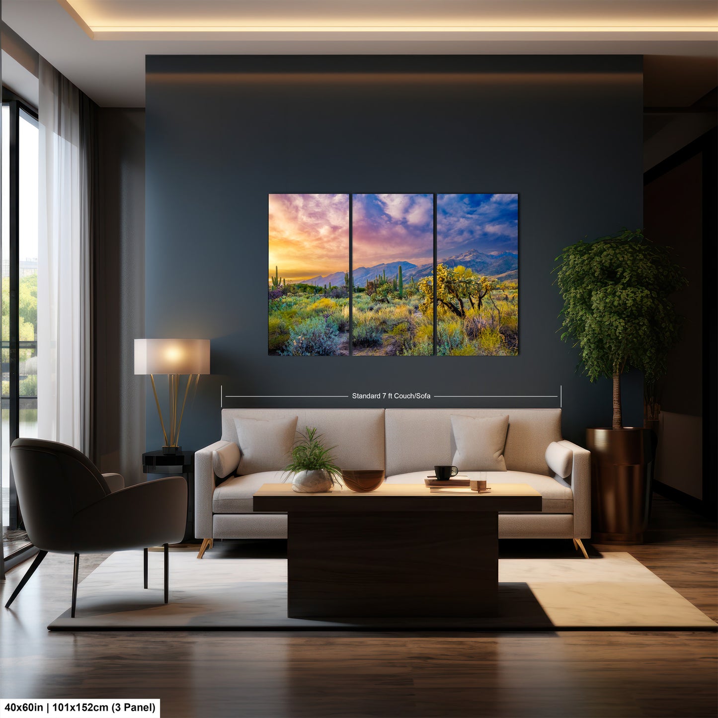 a living room filled with furniture and a painting on the wall