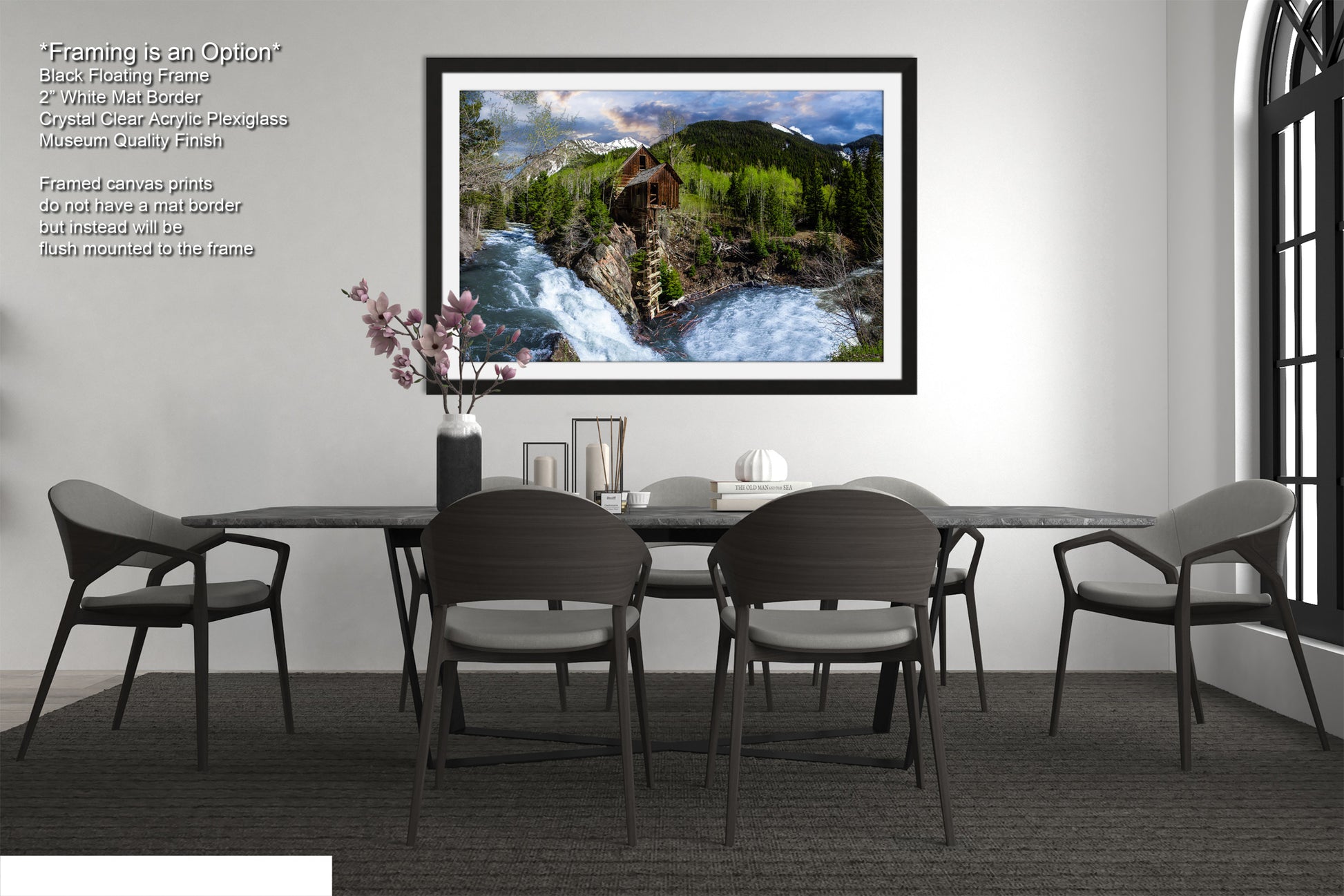 a picture of a dining room with a table and chairs