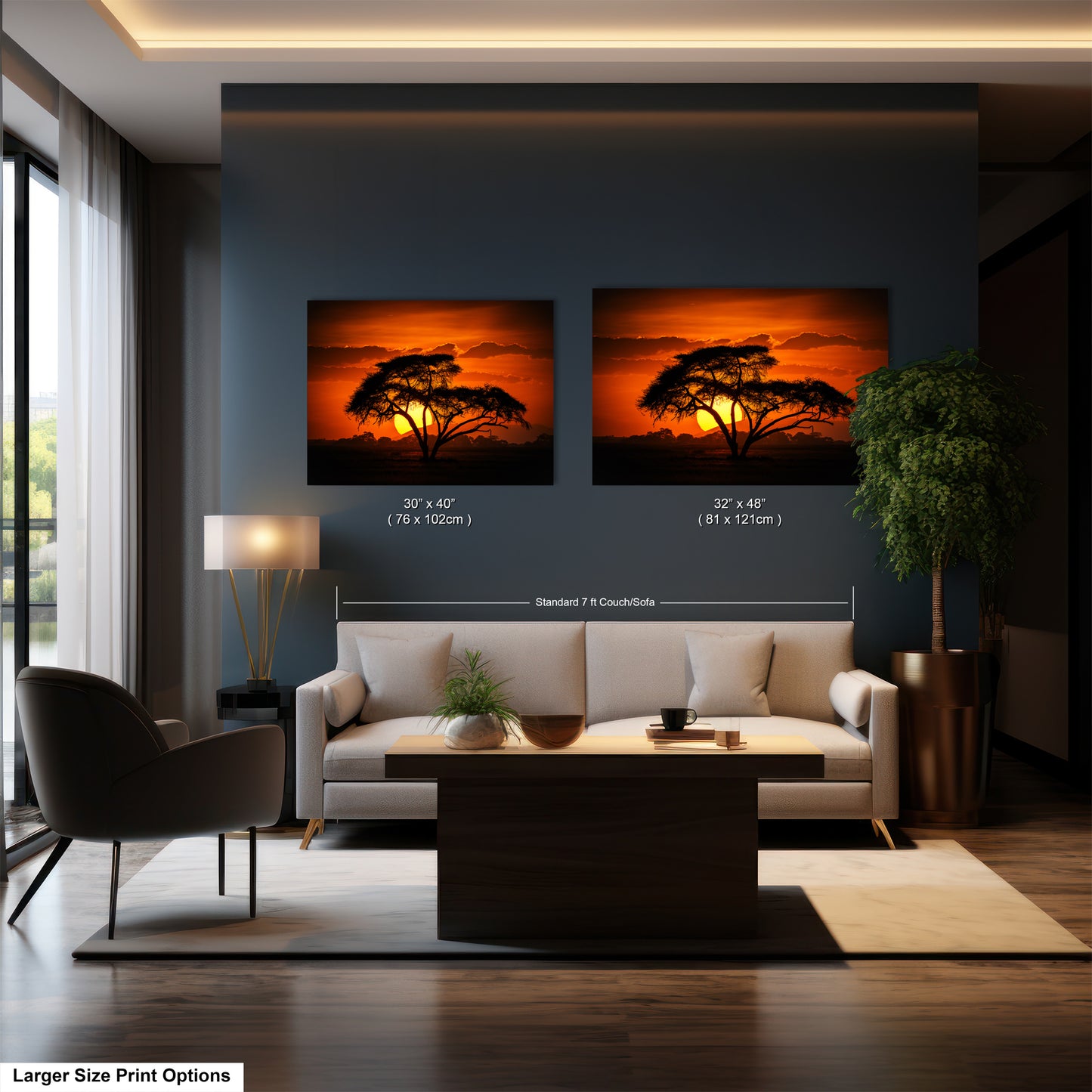 a living room filled with furniture and a painting on the wall