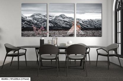 a dining room with a table and four chairs