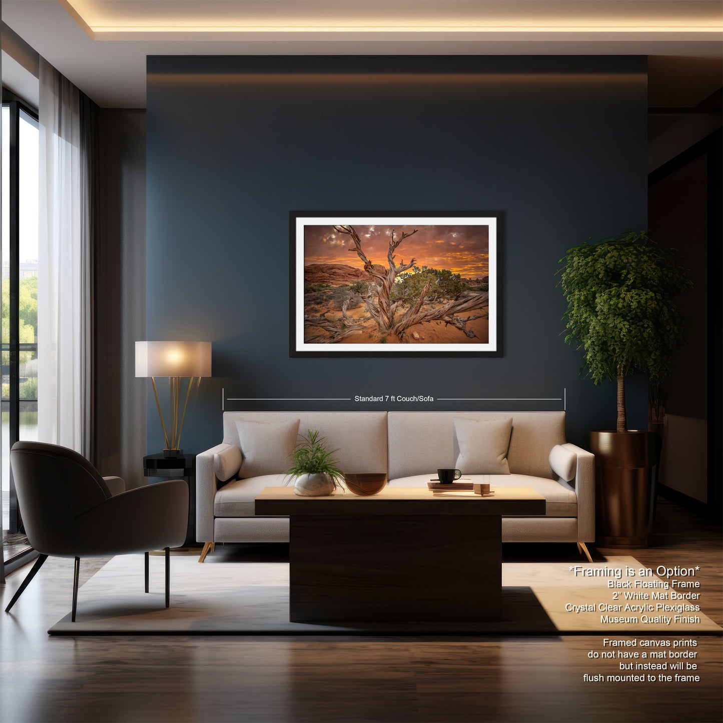 a living room filled with furniture and a painting on the wall