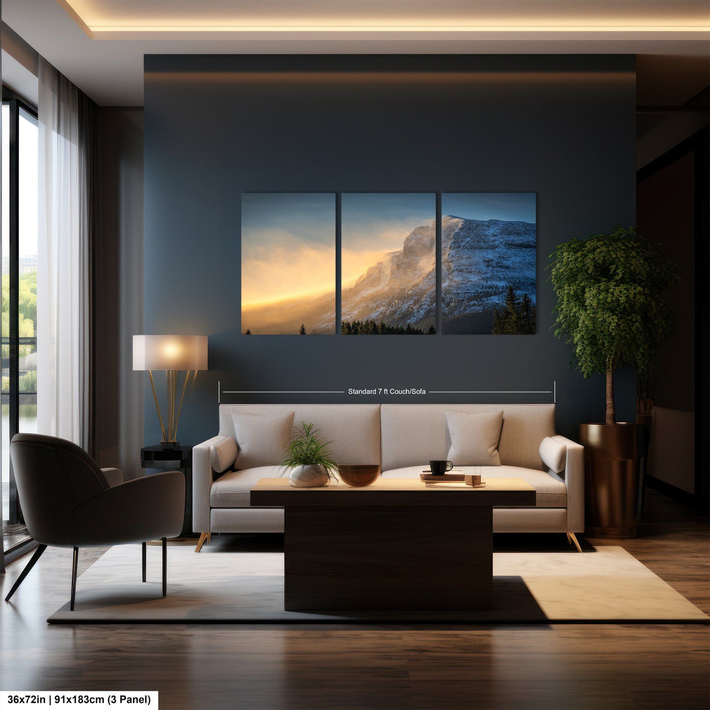 a living room filled with furniture and a painting on the wall