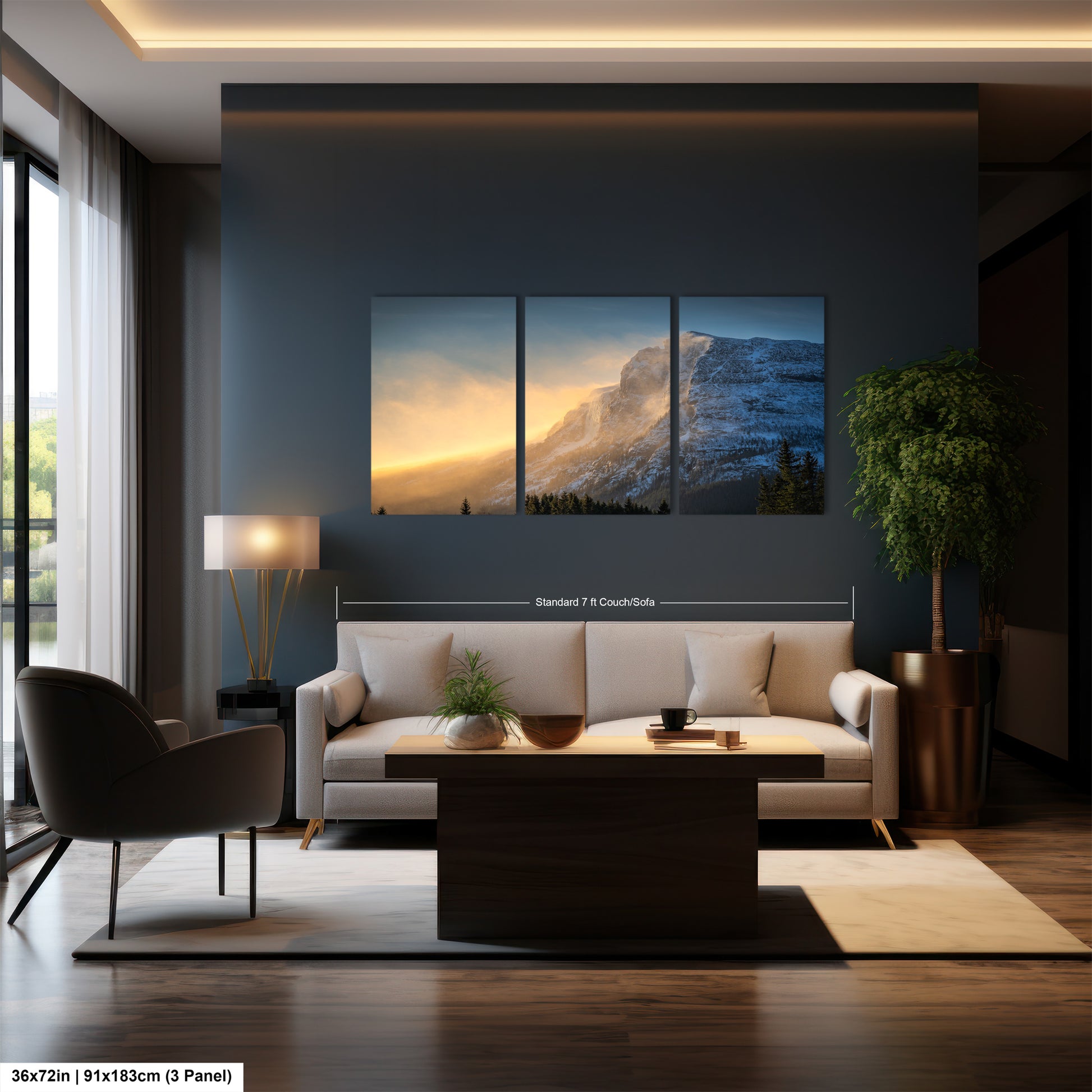 a living room filled with furniture and a painting on the wall