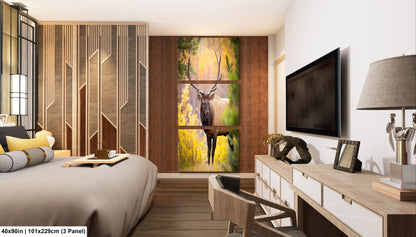 a bed room with a neatly made bed and a painting on the wall