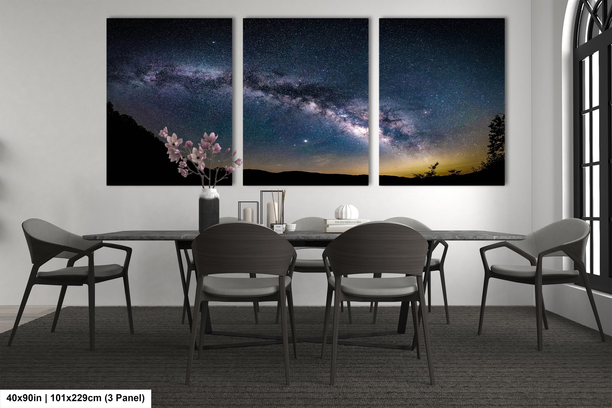a dining room table with four chairs and a table with four chairs