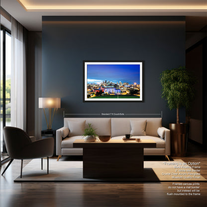 a living room with a couch a chair and a painting on the wall