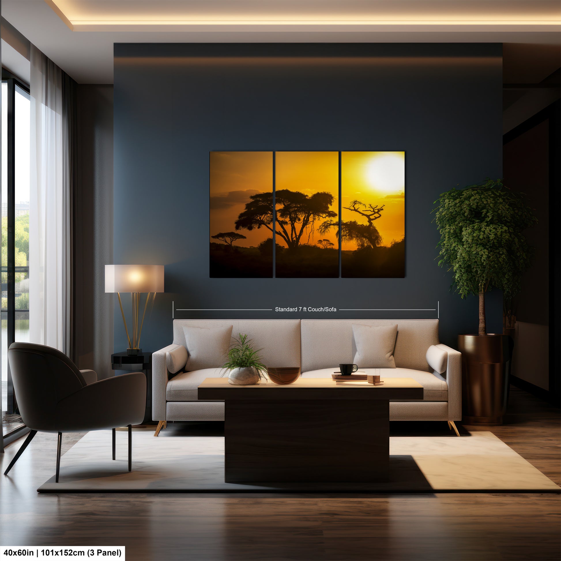 a living room filled with furniture and a painting on the wall