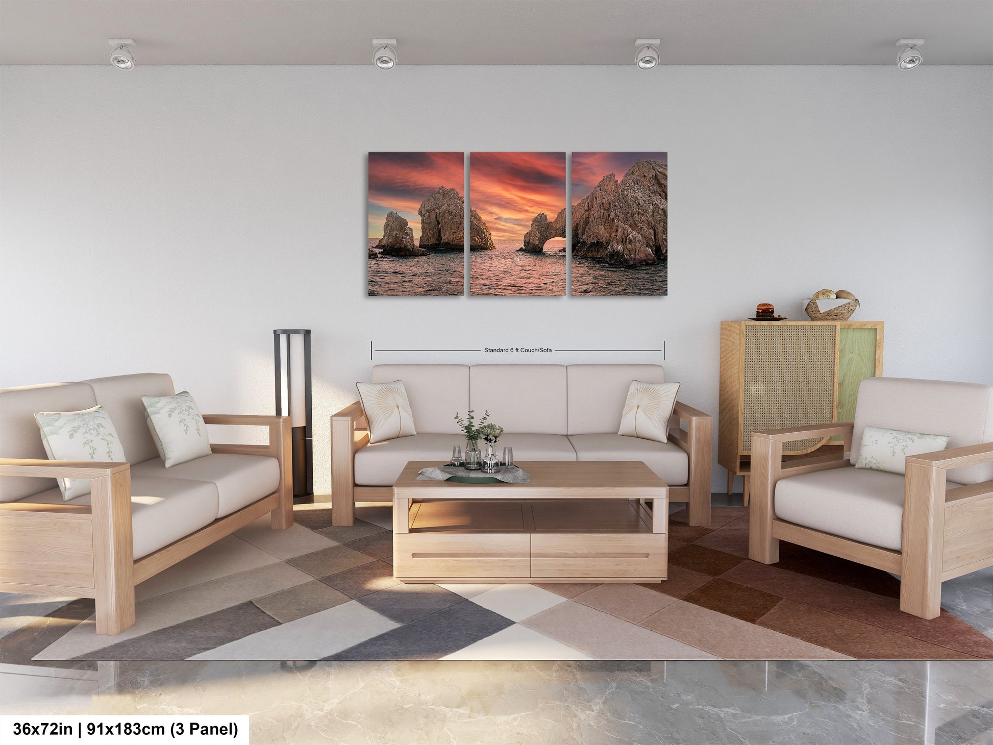 a living room filled with furniture and a painting on the wall