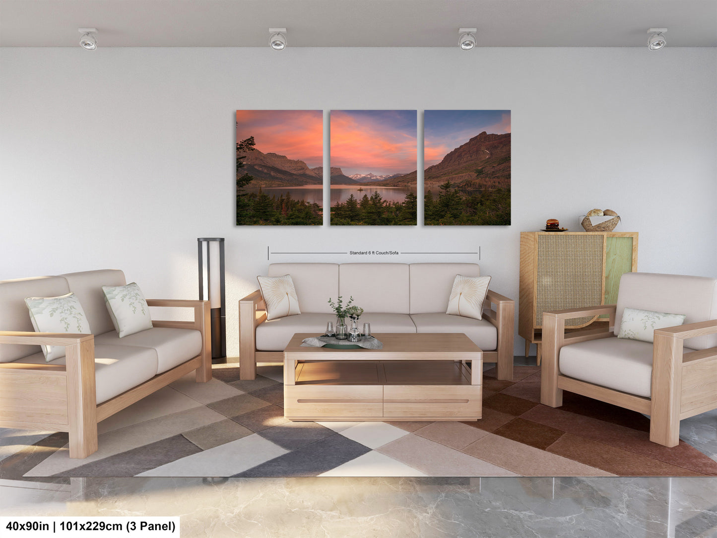 a living room filled with furniture and a painting on the wall