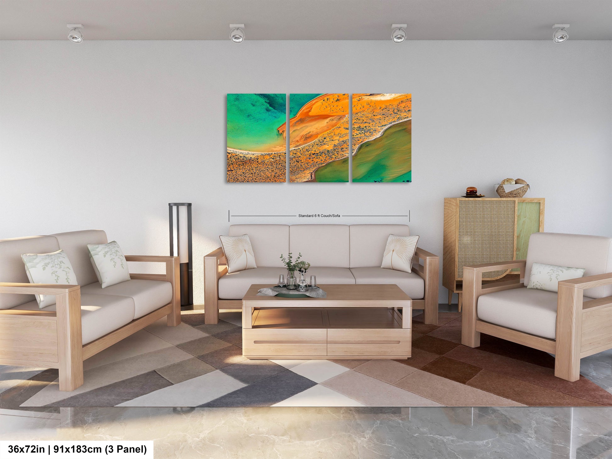 a living room filled with furniture and a painting on the wall