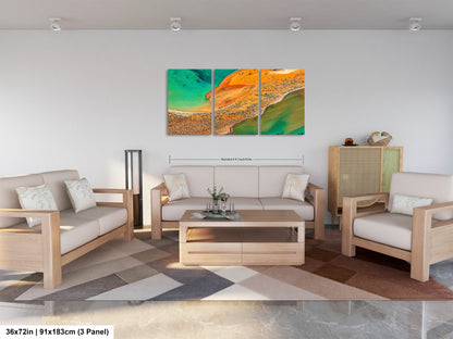 a living room filled with furniture and a painting on the wall