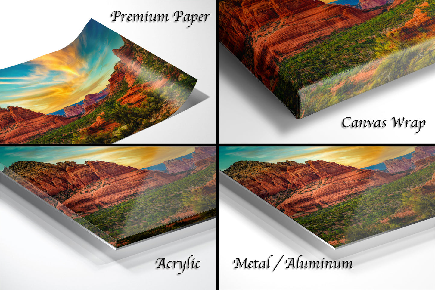 a series of four images of a scenic landscape
