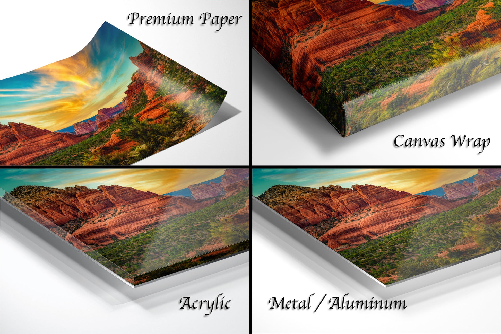 a series of four images of a scenic landscape