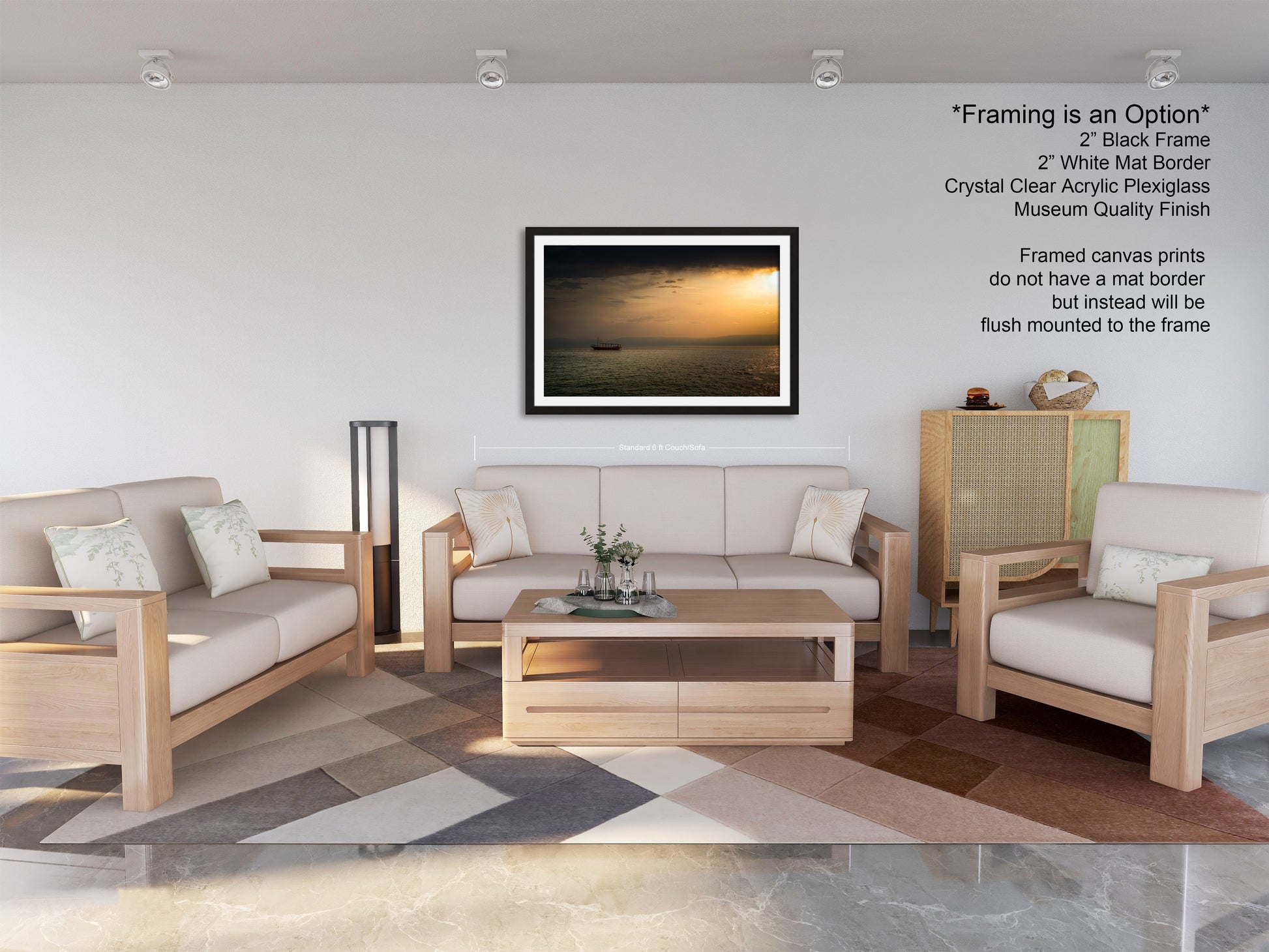a living room filled with furniture and a painting on the wall