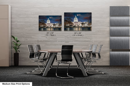 a dining room table with chairs next to a wall with a picture of a city