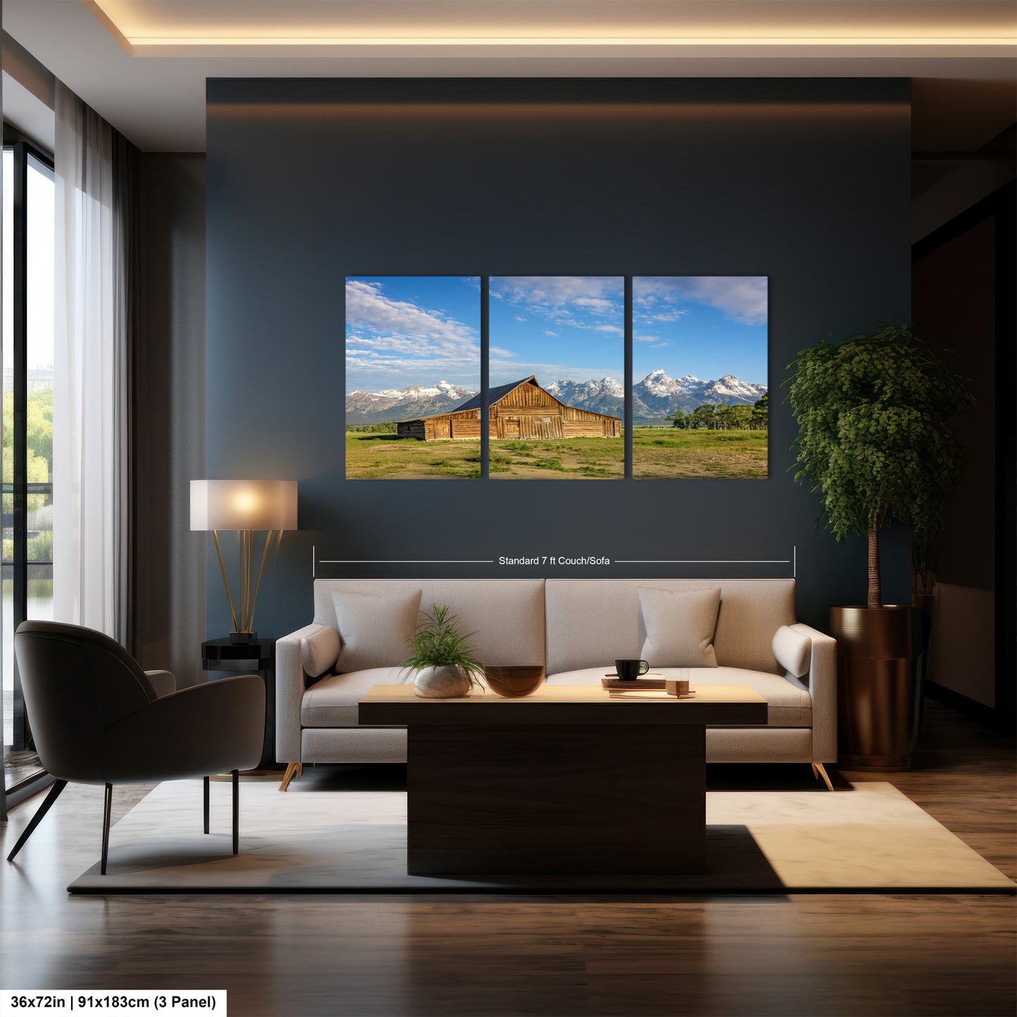 a living room filled with furniture and a painting on the wall
