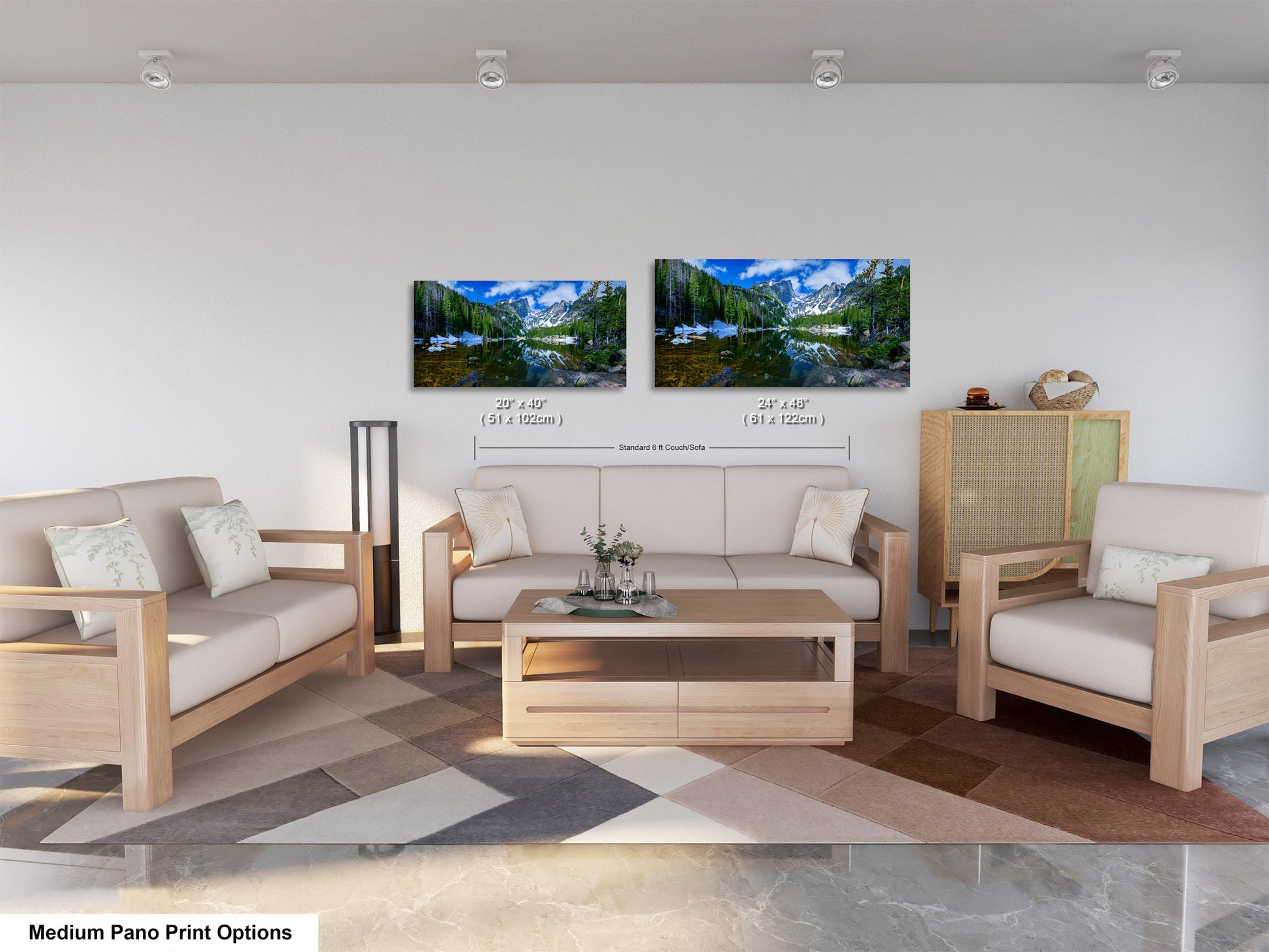 a living room filled with furniture and a painting on the wall