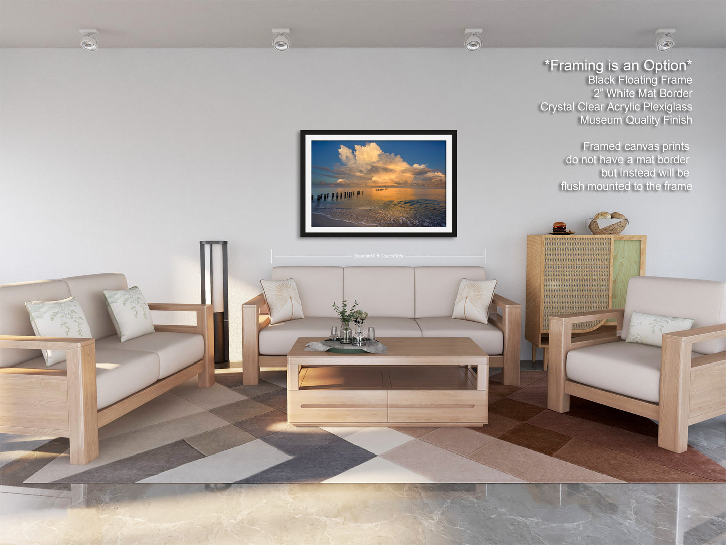 a living room filled with furniture and a painting on the wall