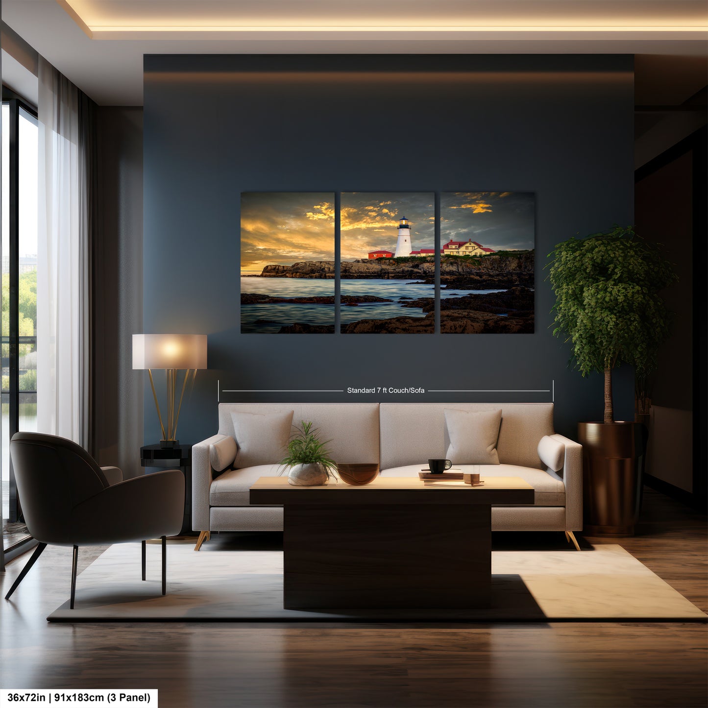 a living room filled with furniture and a painting on the wall