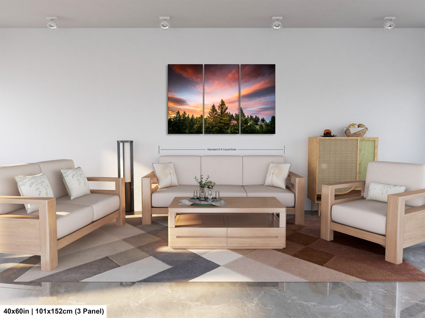 a living room filled with furniture and a painting on the wall