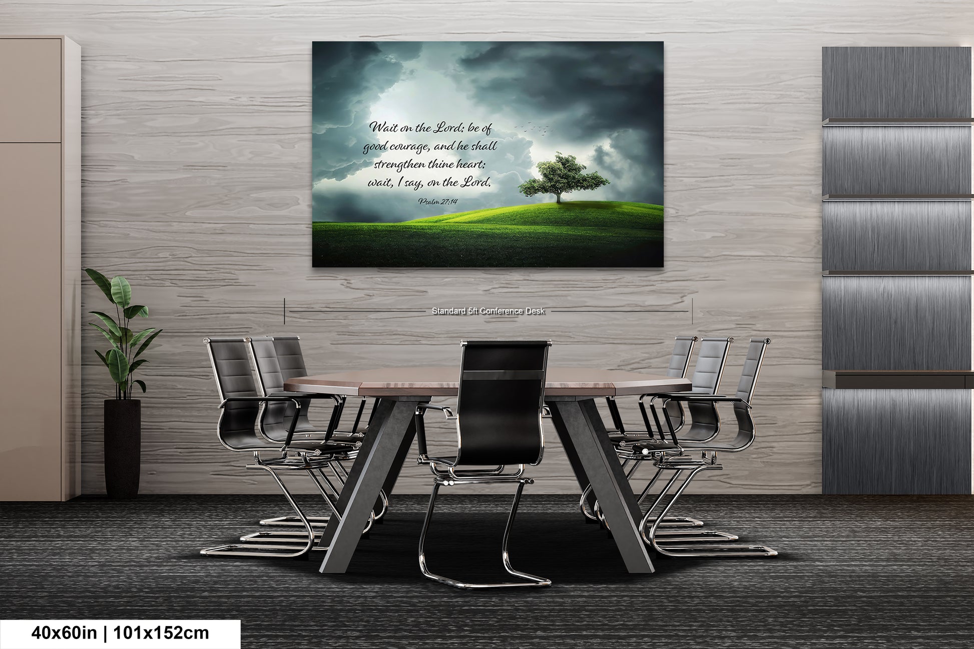 a dining room table with chairs and a painting on the wall