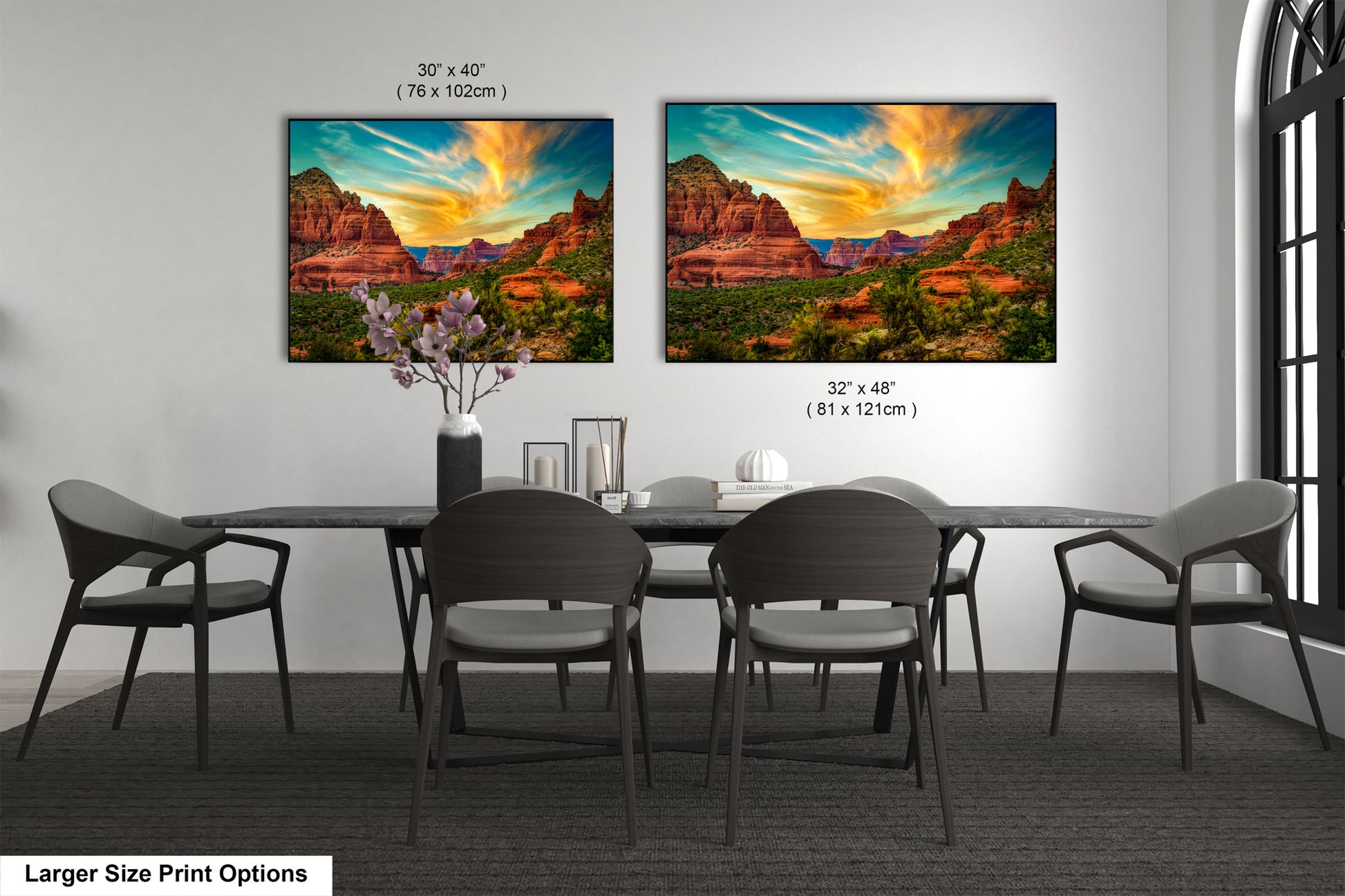 a dining room with a table and chairs