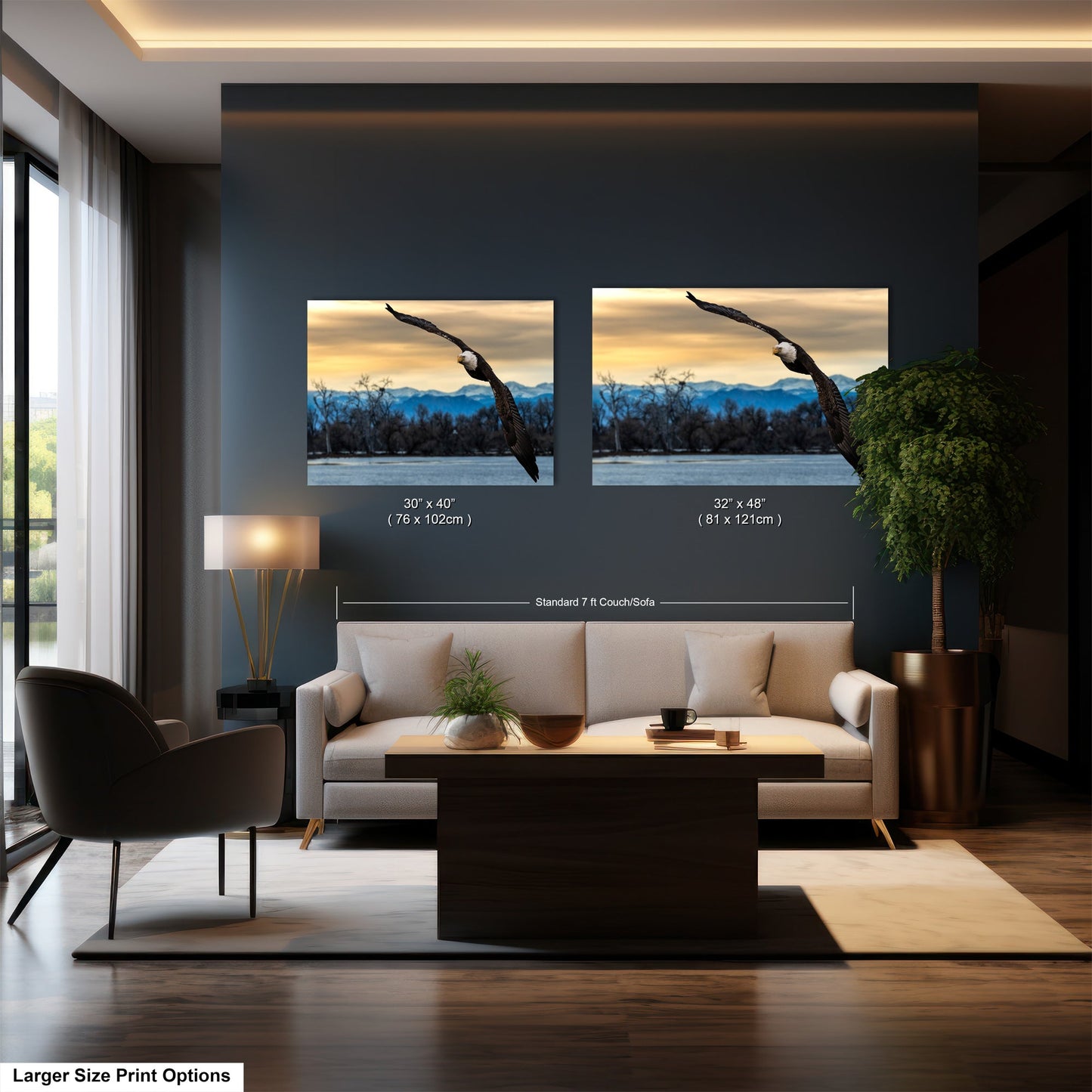 a living room filled with furniture and a painting on the wall