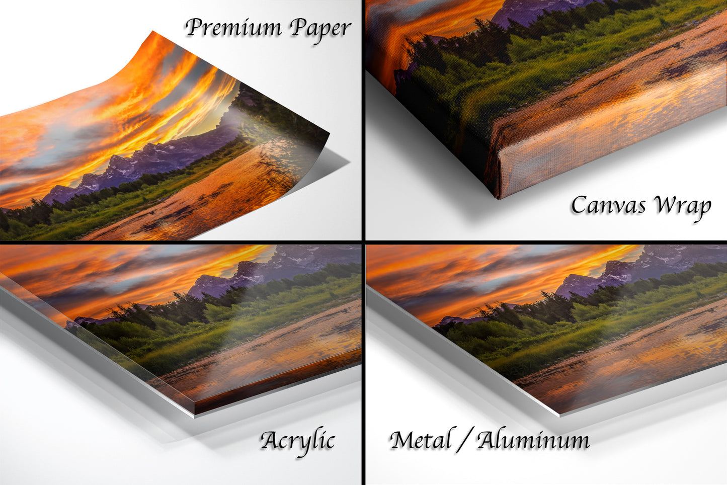 a series of four pictures of a landscape
