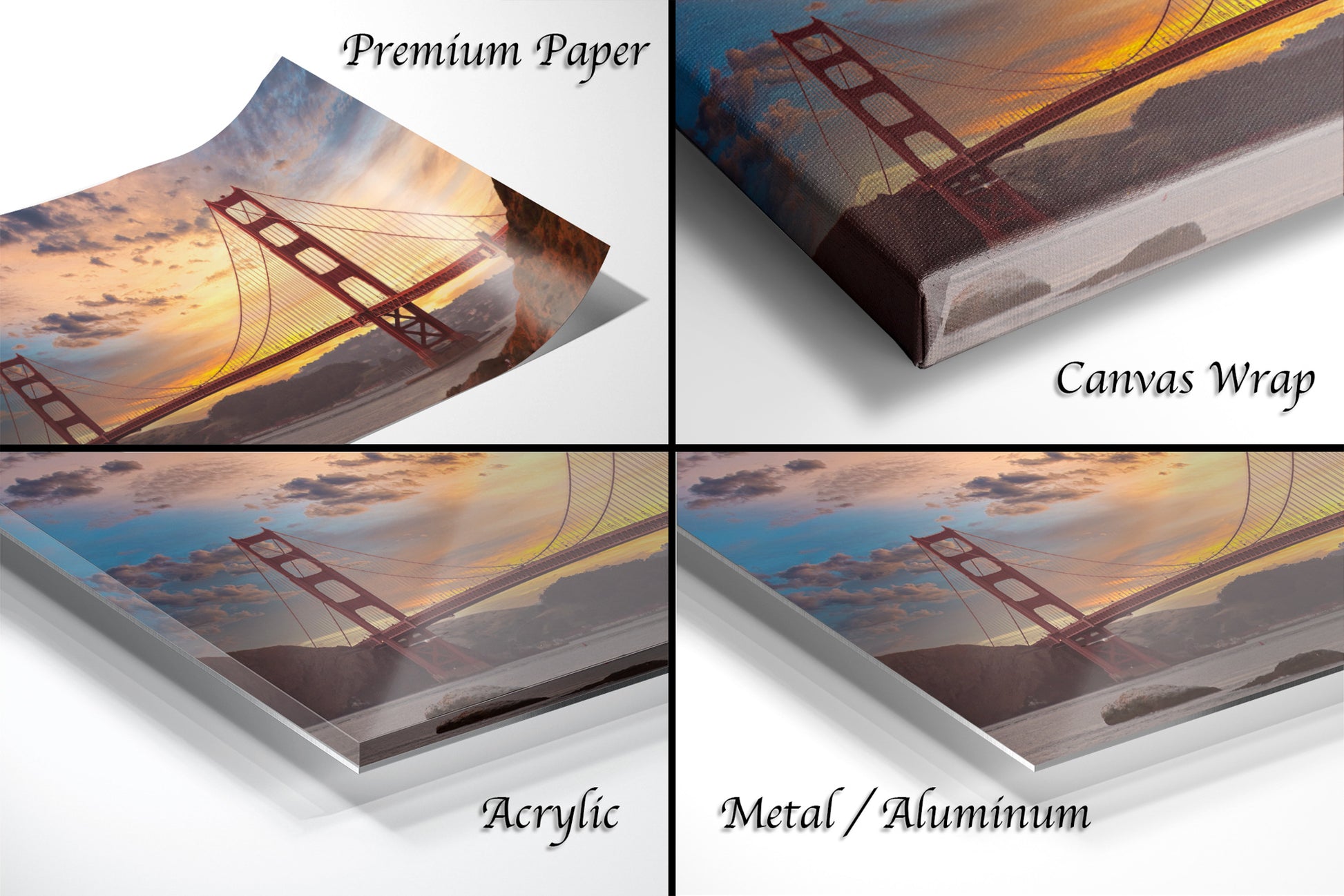 a series of photos of a golden gate bridge