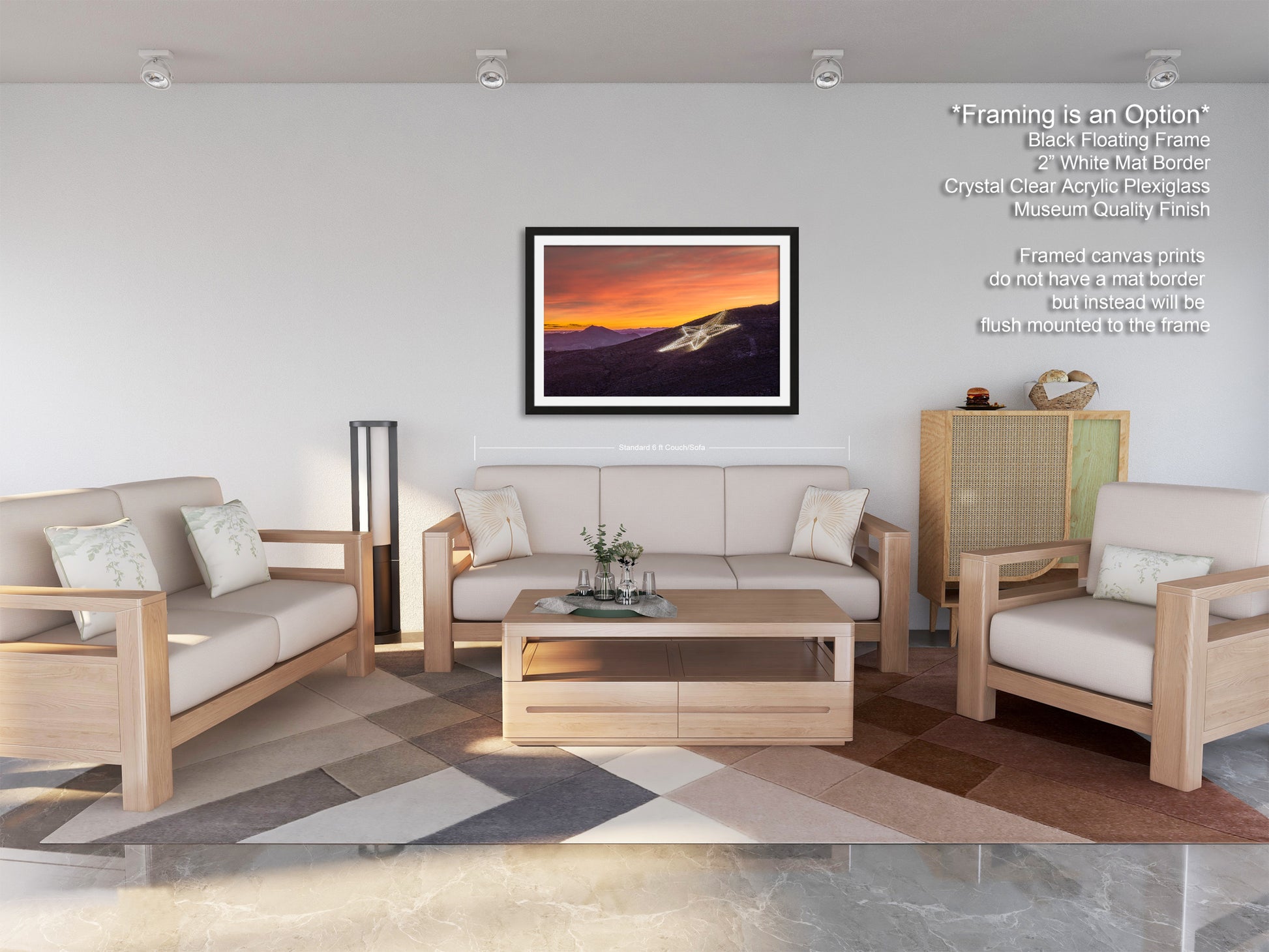 a living room filled with furniture and a painting on the wall