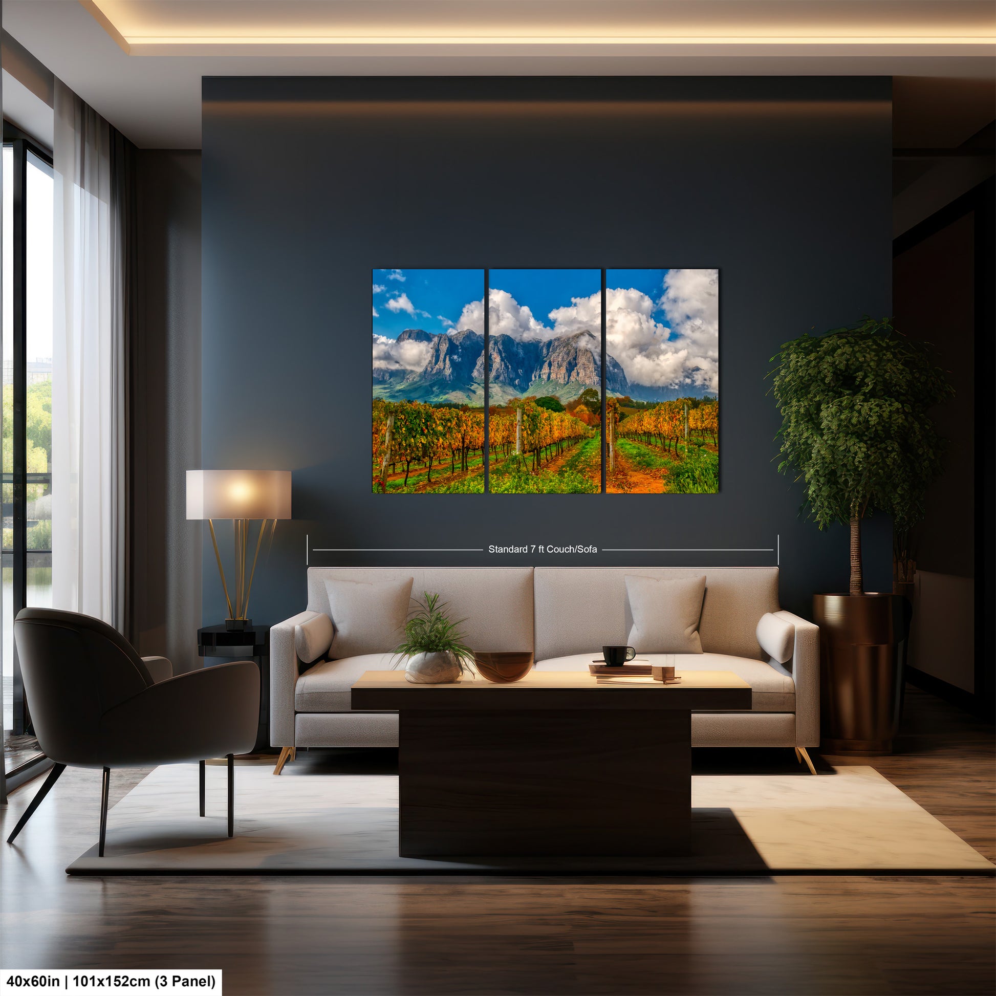 a living room with a couch and a painting on the wall