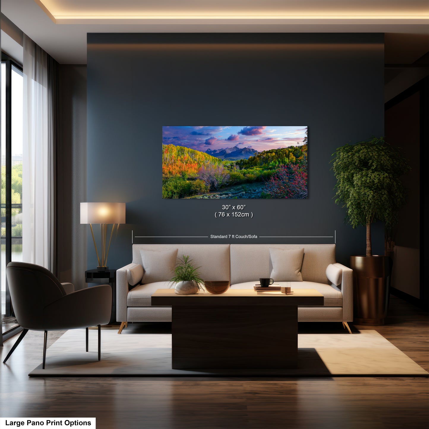 a living room filled with furniture and a painting on the wall
