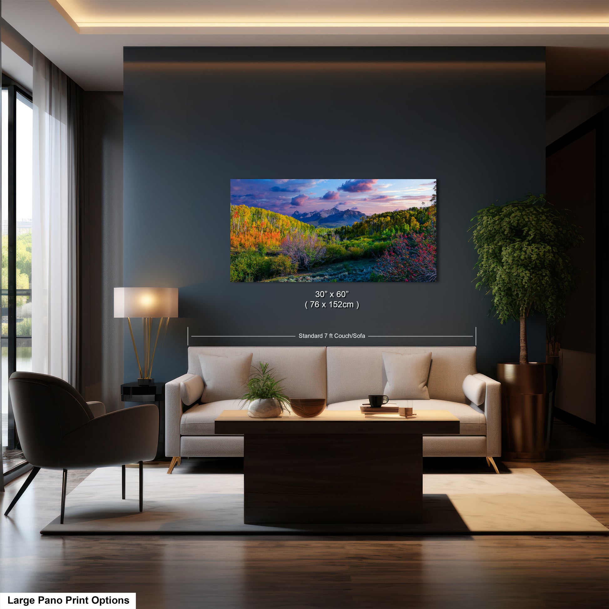 a living room filled with furniture and a painting on the wall