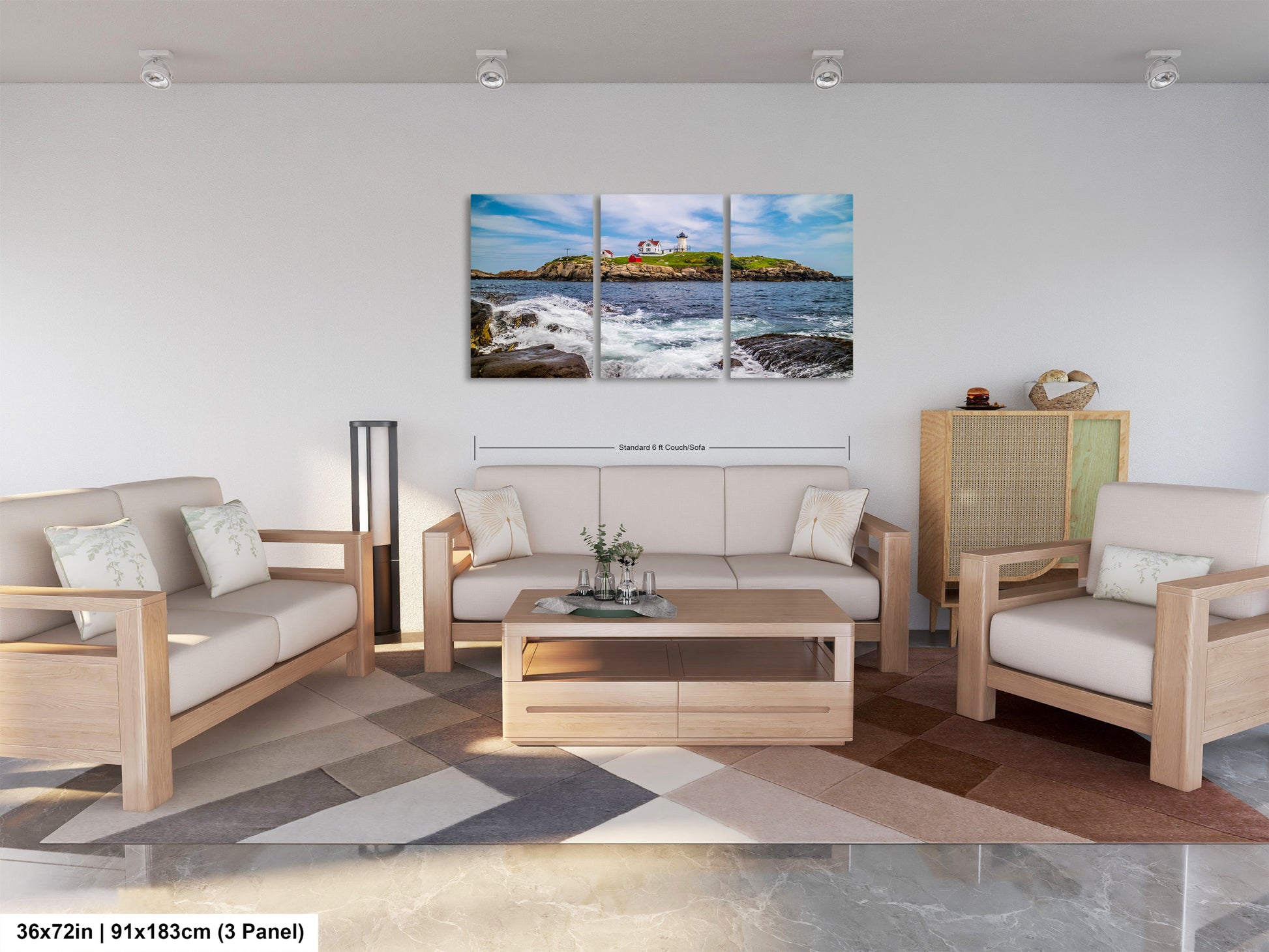 a living room filled with furniture and a painting on the wall