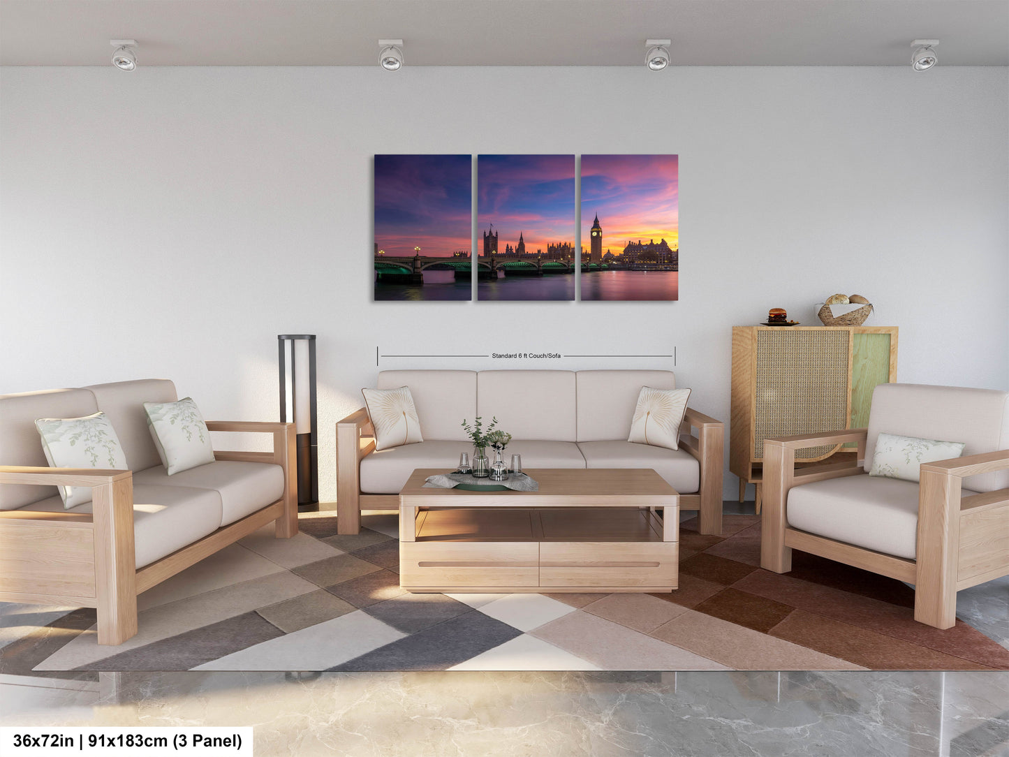a living room filled with furniture and a painting on the wall