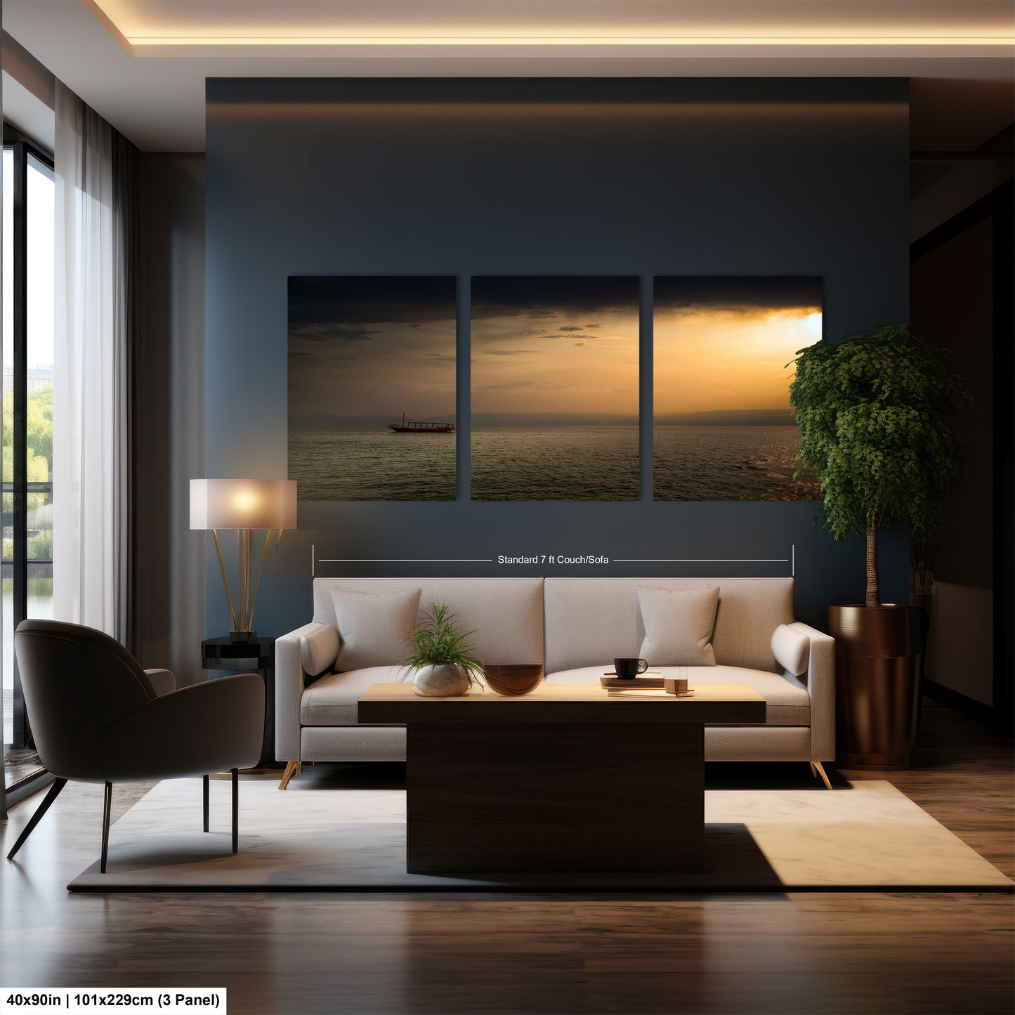 a living room filled with furniture and a painting on the wall