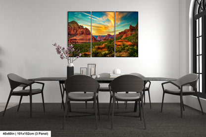 a dining room table with chairs and a painting on the wall