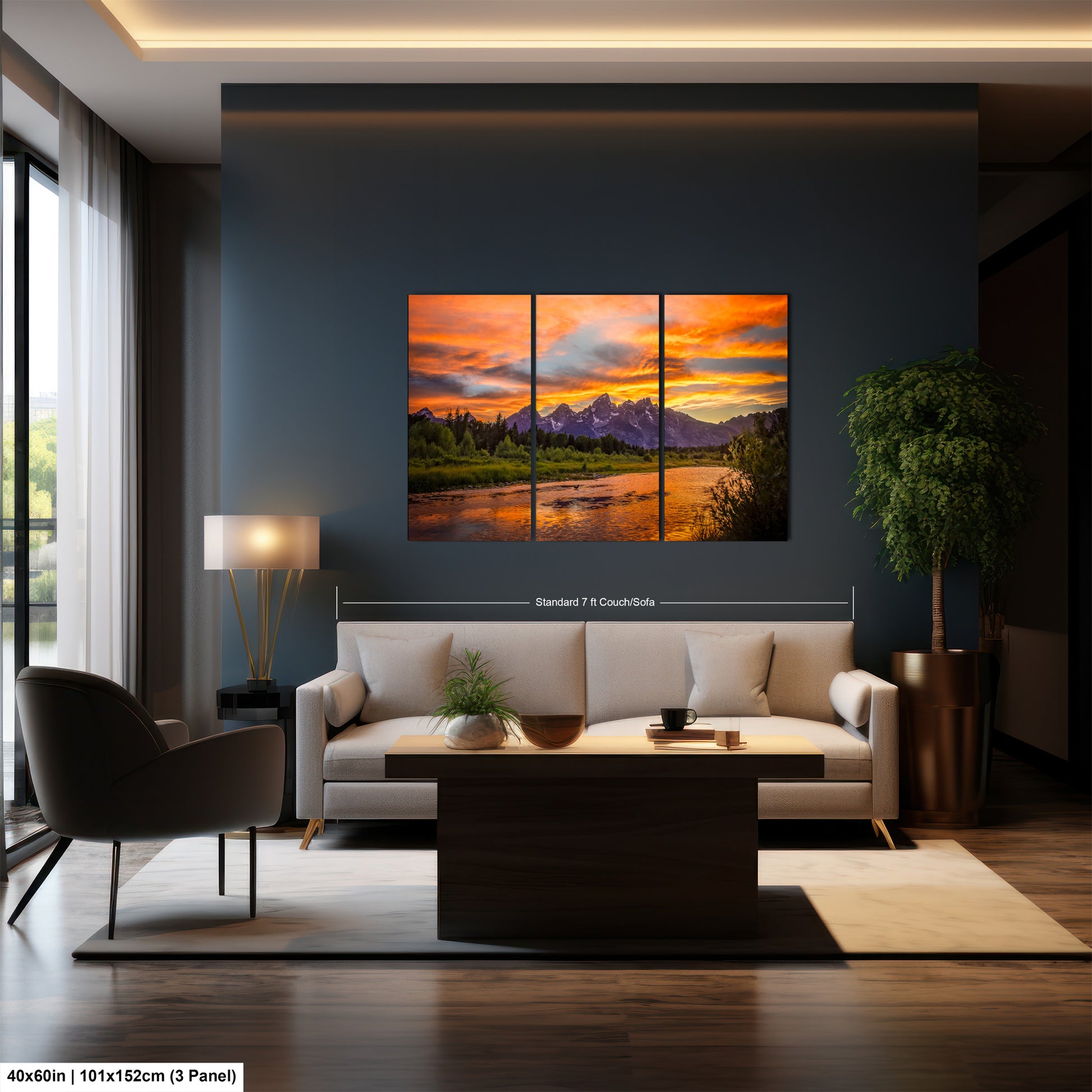a living room filled with furniture and a painting on the wall