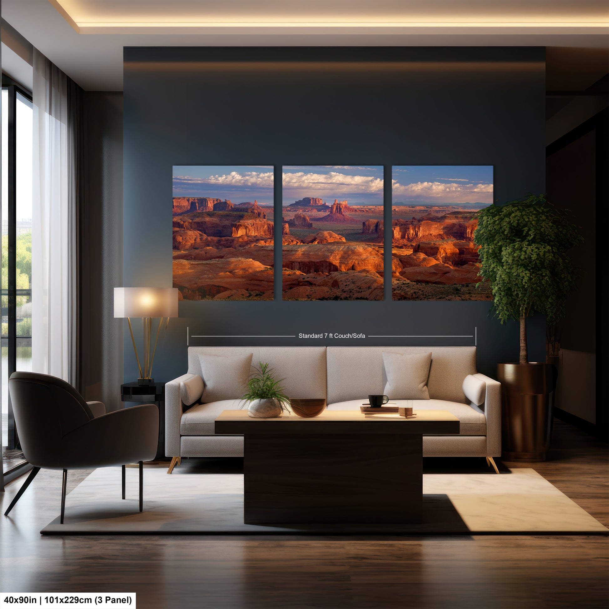 a living room filled with furniture and a painting on the wall