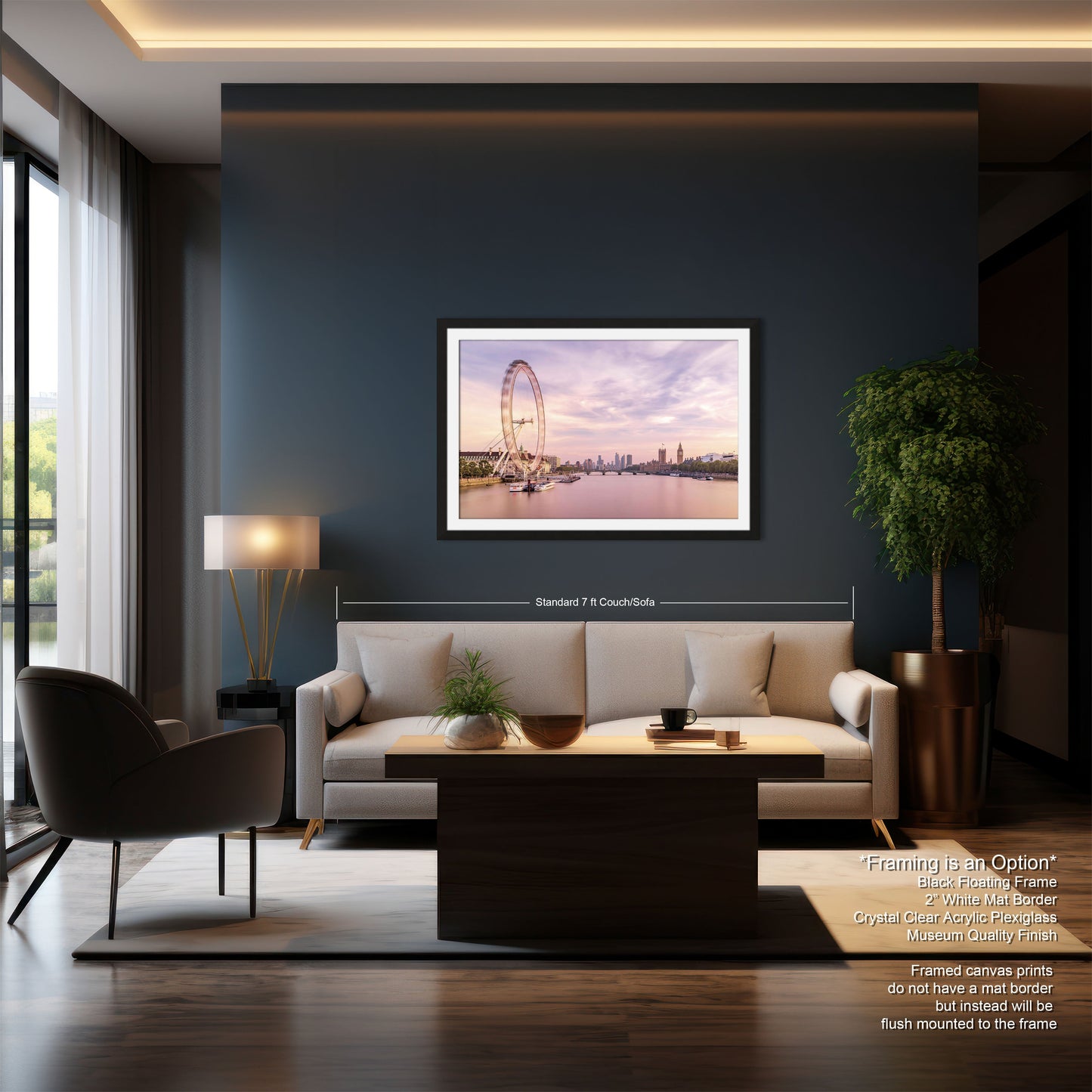 a living room filled with furniture and a painting on the wall