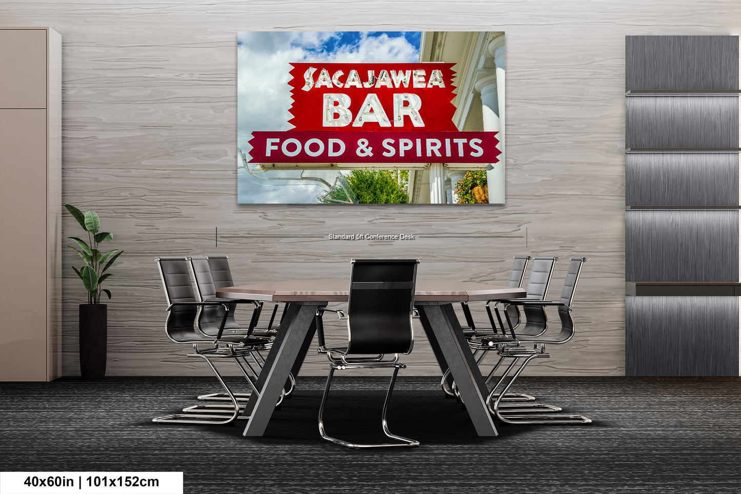 a picture of a restaurant sign hanging on a wall