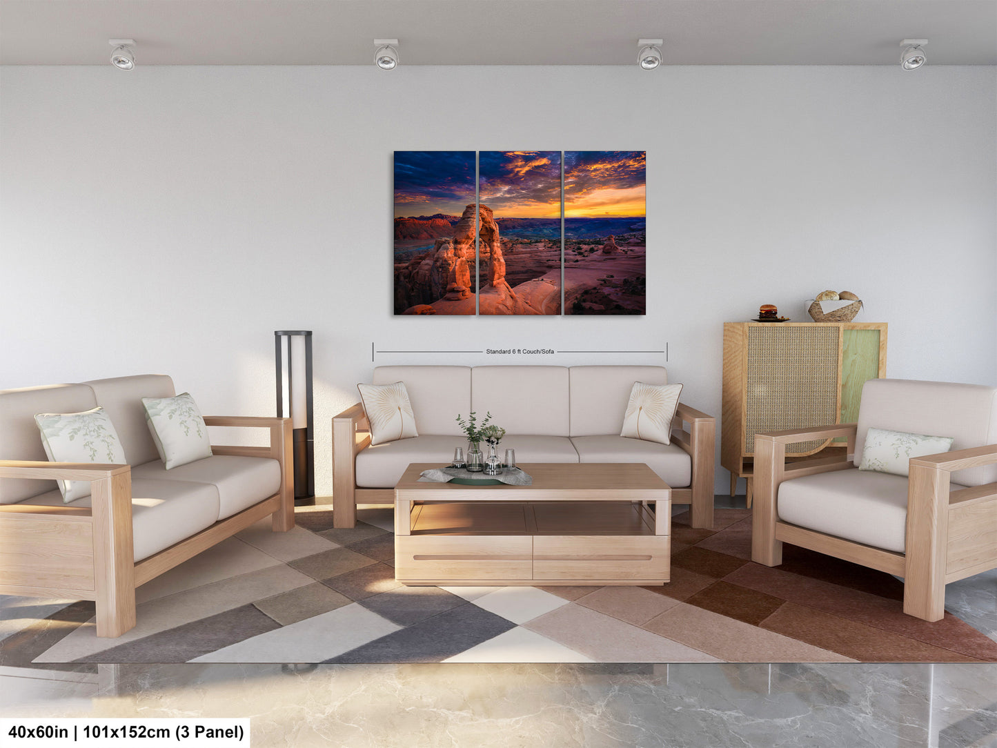 a living room filled with furniture and a painting on the wall