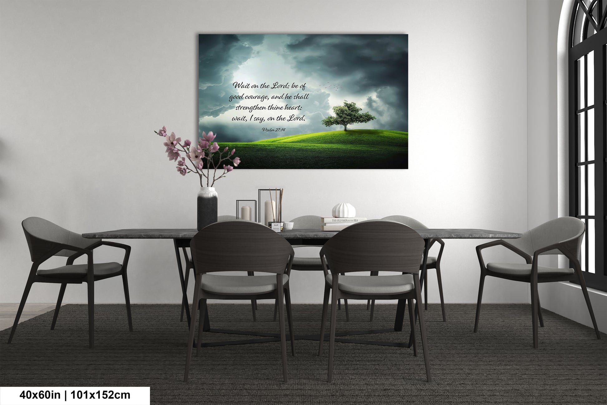 a dining room with a table and chairs