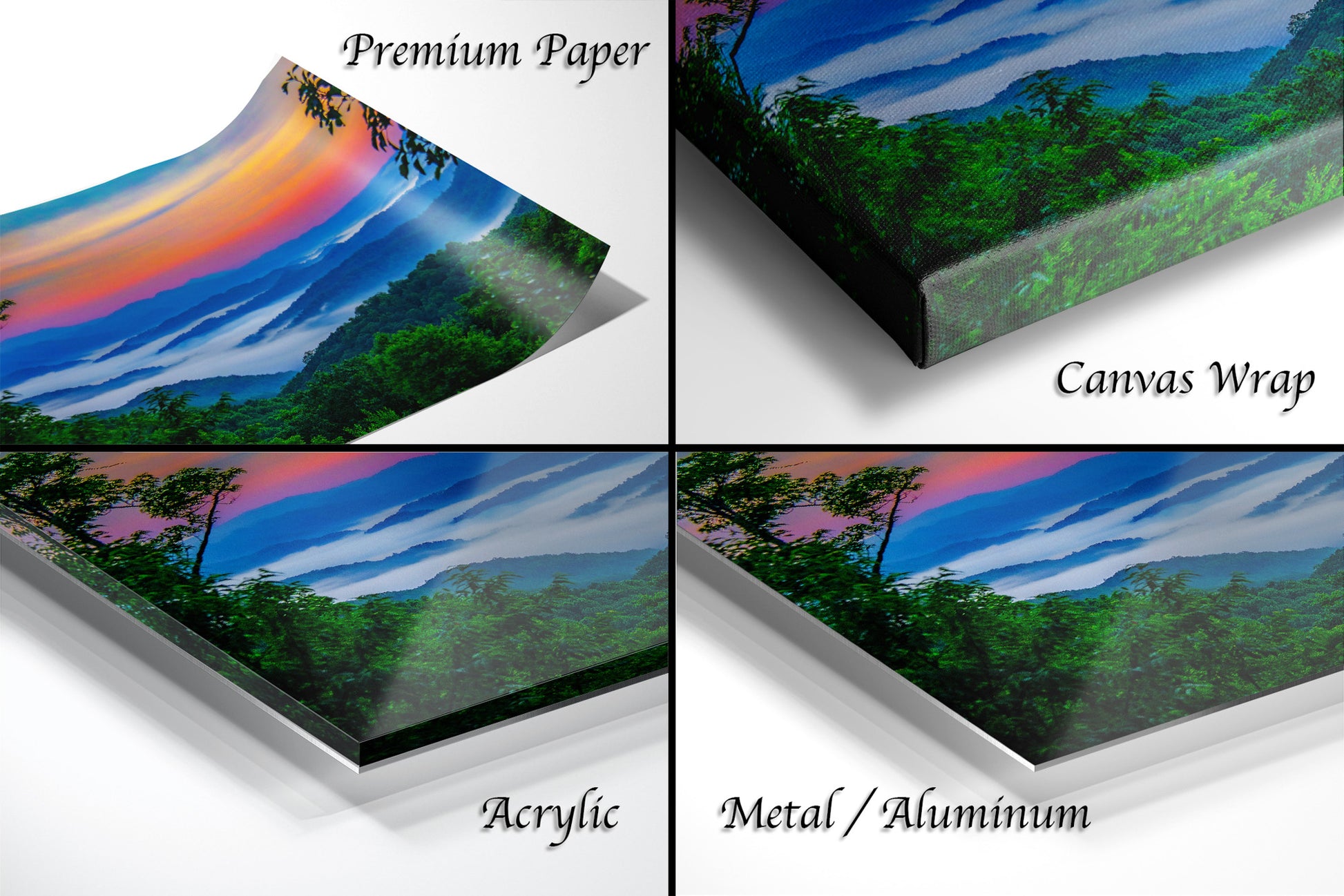 a series of four images of a landscape