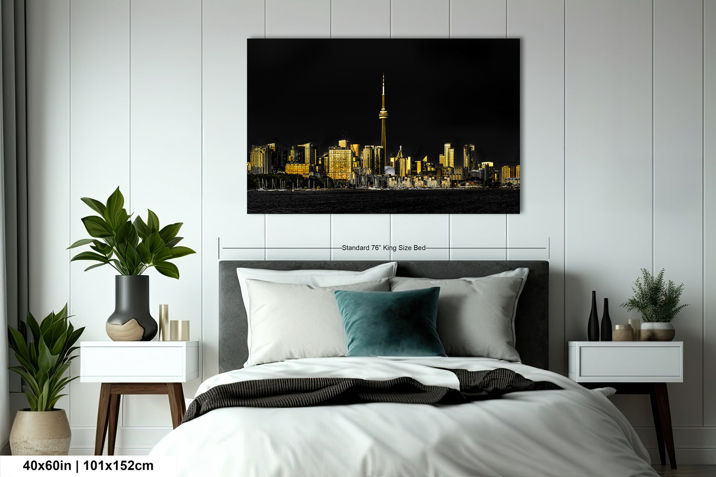 a picture of a city at night taken from the bed